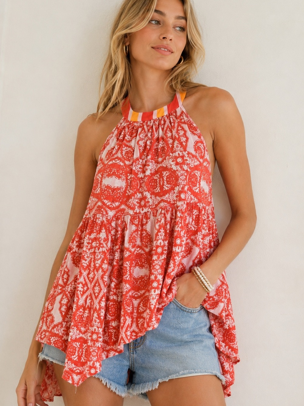 Free People Red-Orange Halter Swing Camisole